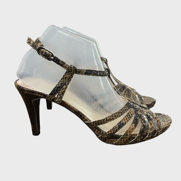 Etienne Aigner Snake Ankle Strap heel Peep Toe Size 8.5 - Picture 3 of 13